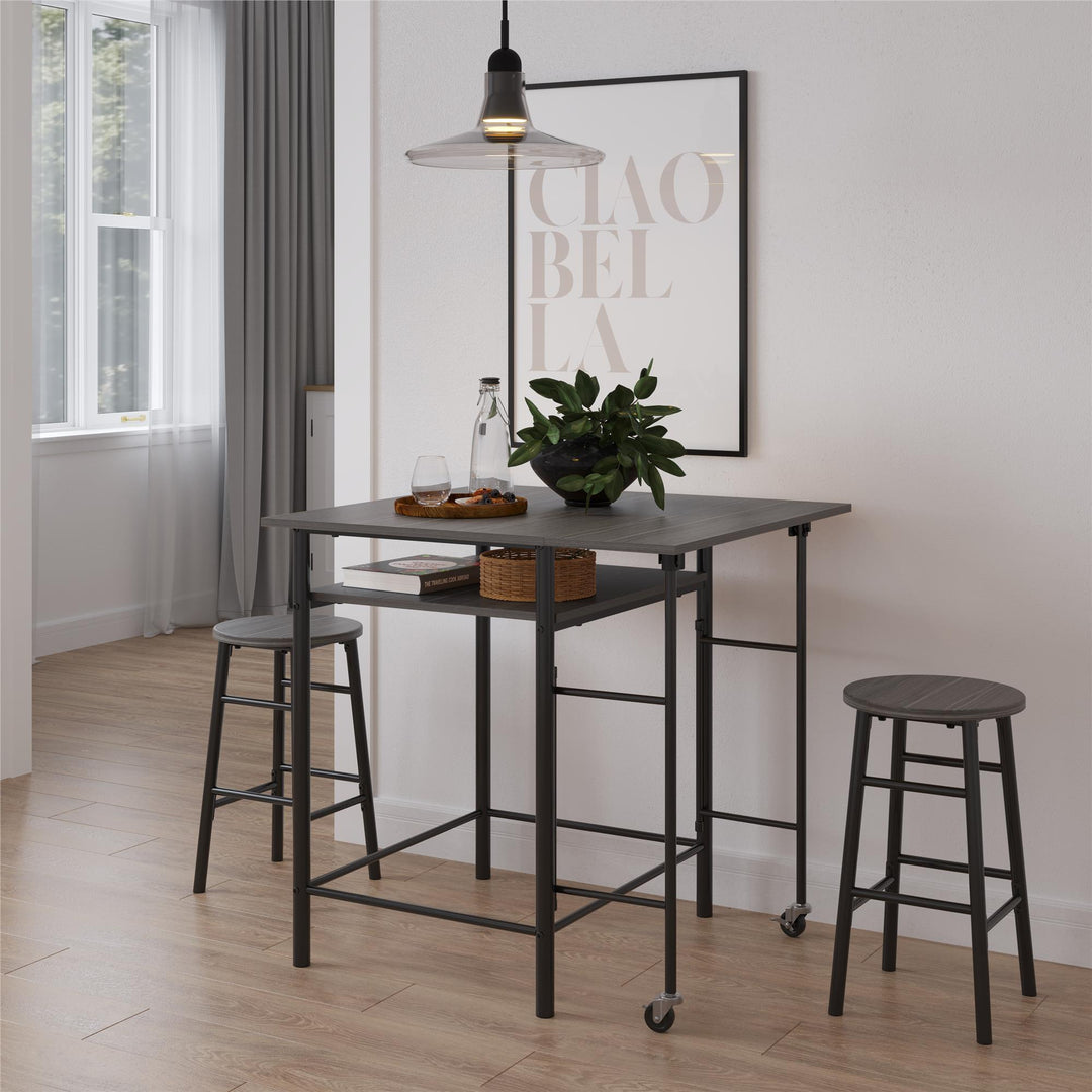 Jace Counter Height Kitchen 3 Piece Pub Set with Drop Leaf and 2 Counter Height Stools - Gray