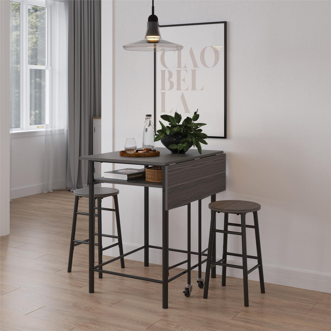 Jace Counter Height Kitchen 3 Piece Pub Set with Drop Leaf and 2 Counter Height Stools - Gray