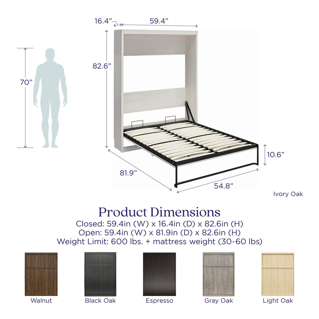 Paramount Full Size Wall Bed with Metal Folding Mechanism - Gray Oak - Full