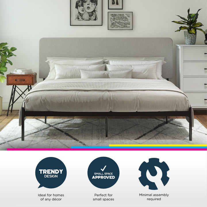 Krew Upholstered Bed with Adjustable Bed Clearance and Headboard - Gray - King