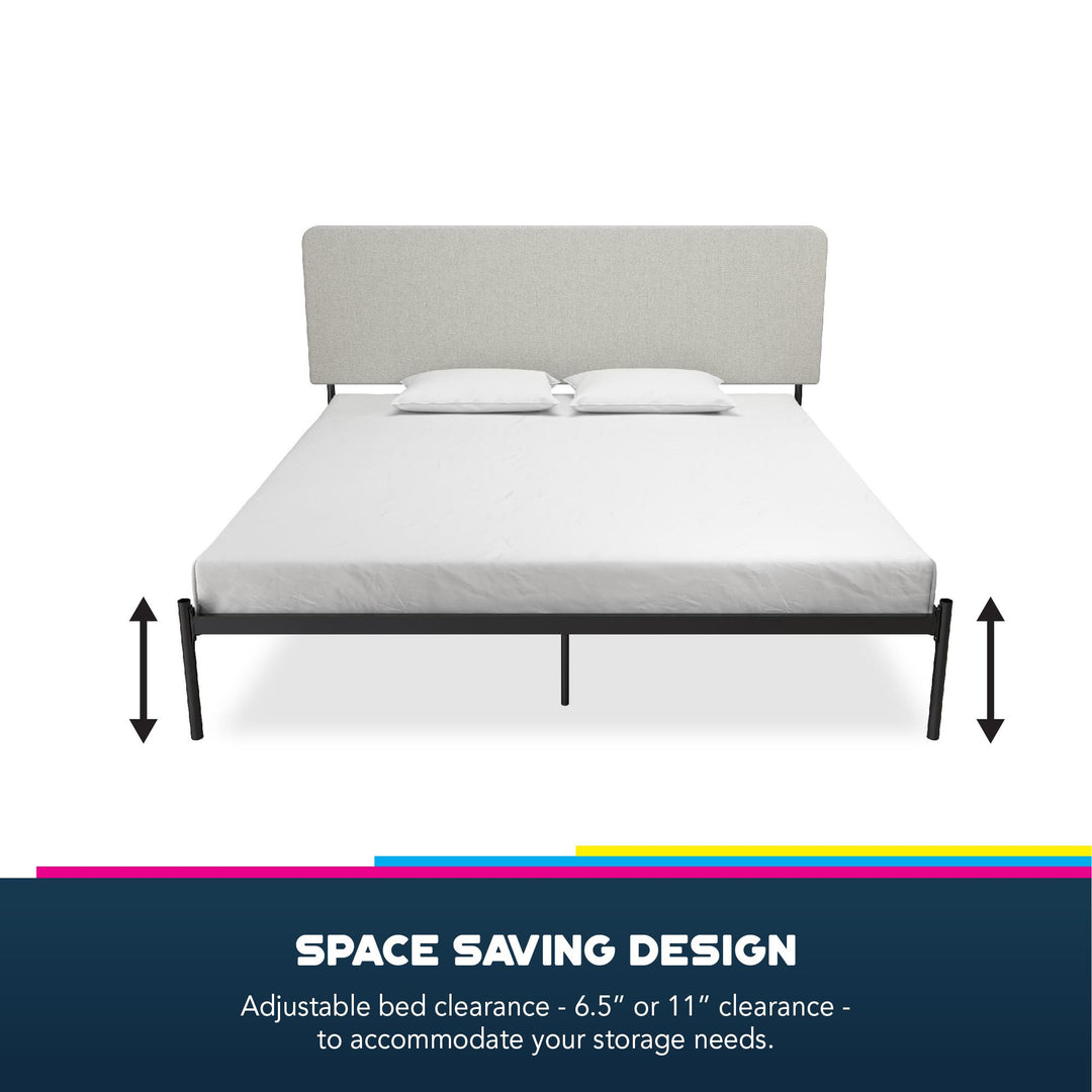Krew Upholstered Bed with Adjustable Bed Clearance and Headboard - Gray - King