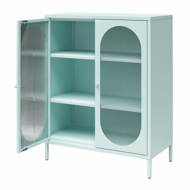 Luna Short 2 Door Accent Cabinet with Fluted Glass - Sky Blue