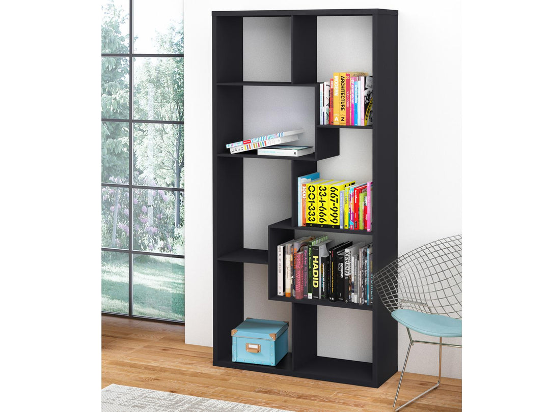 Leva Scandinavian Style Open Bookcase with Multiple Shelves - Black