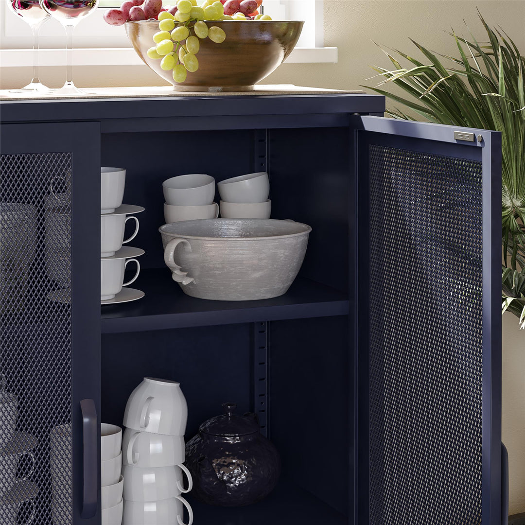 Channing 2 Door Accent Cabinet-Mesh Metal Locker - Navy
