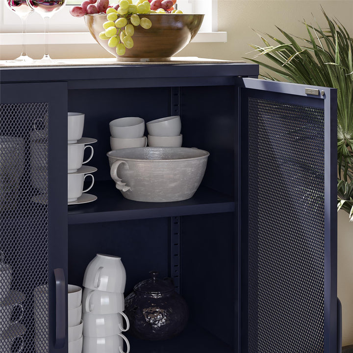 Channing 2 Door Accent Cabinet-Mesh Metal Locker - Navy