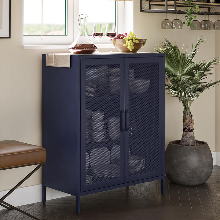 Channing 2 Door Accent Cabinet-Mesh Metal Locker - Navy