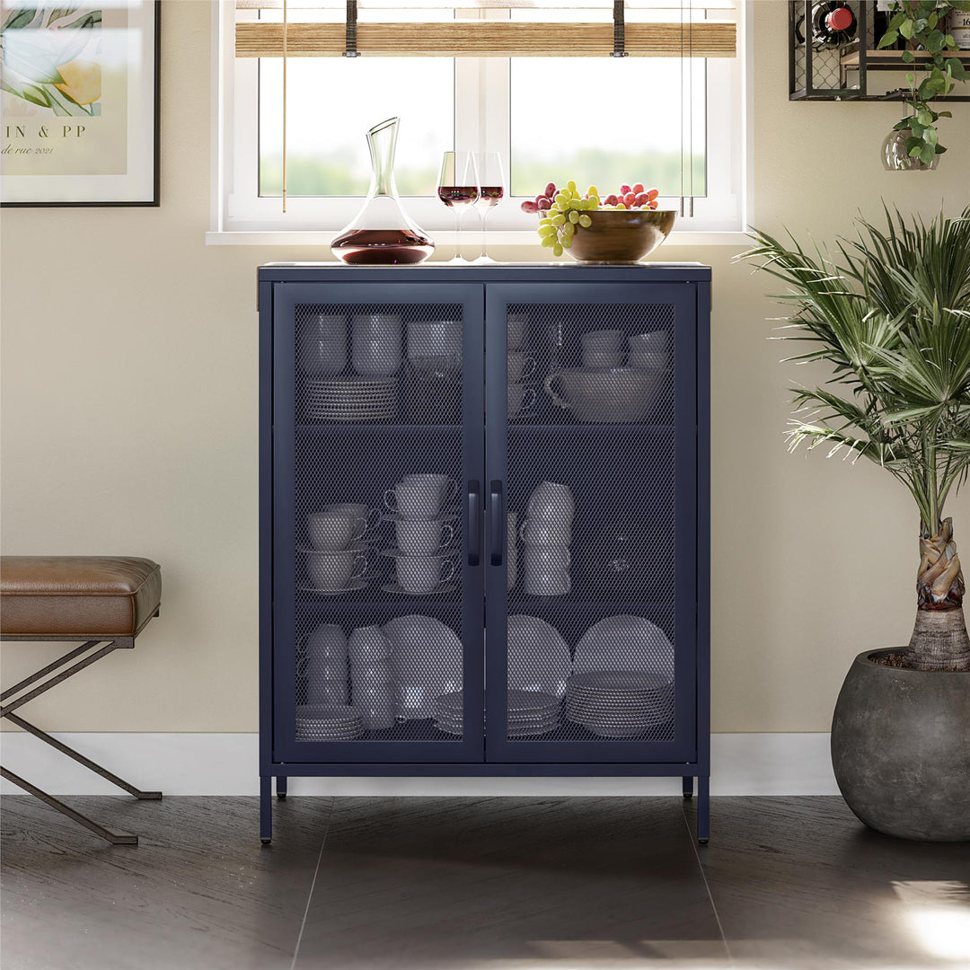 Channing 2 Door Accent Cabinet-Mesh Metal Locker - Navy