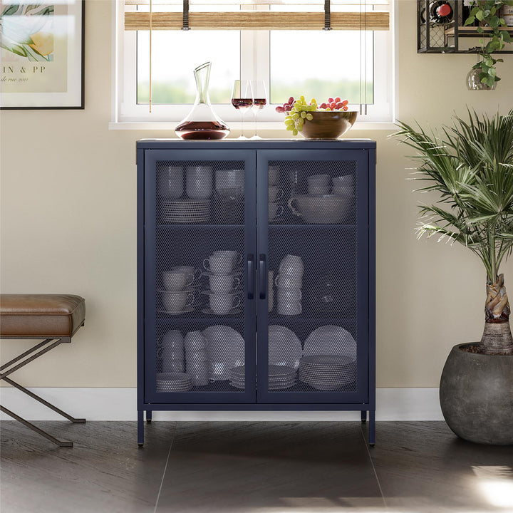 Channing 2 Door Accent Cabinet-Mesh Metal Locker - Navy