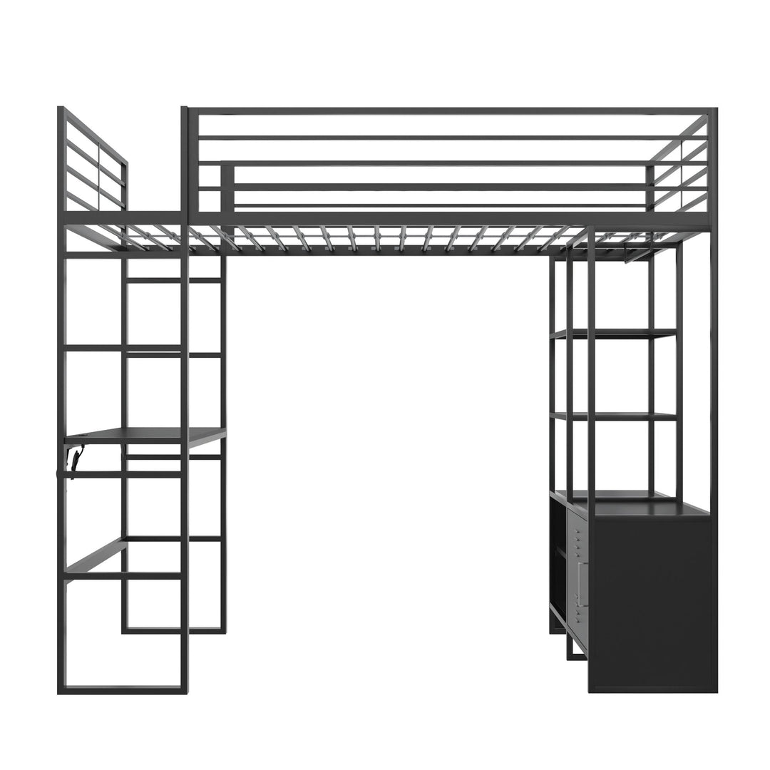 Lanis Twin Loft Bed with Desk and Storage - Black - Twin