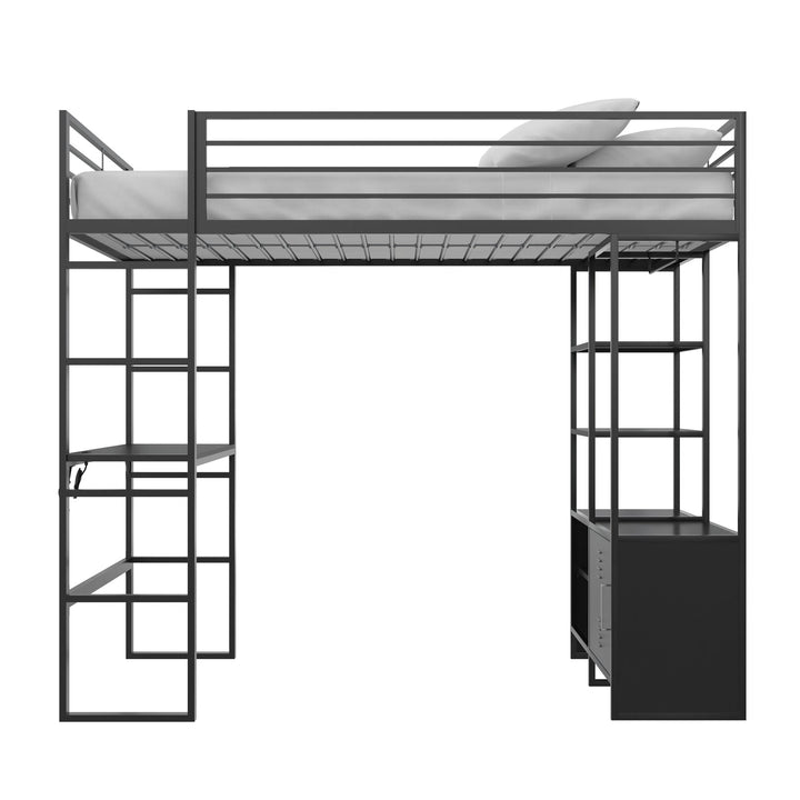 Lanis Twin Loft Bed with Desk and Storage - Black - Twin