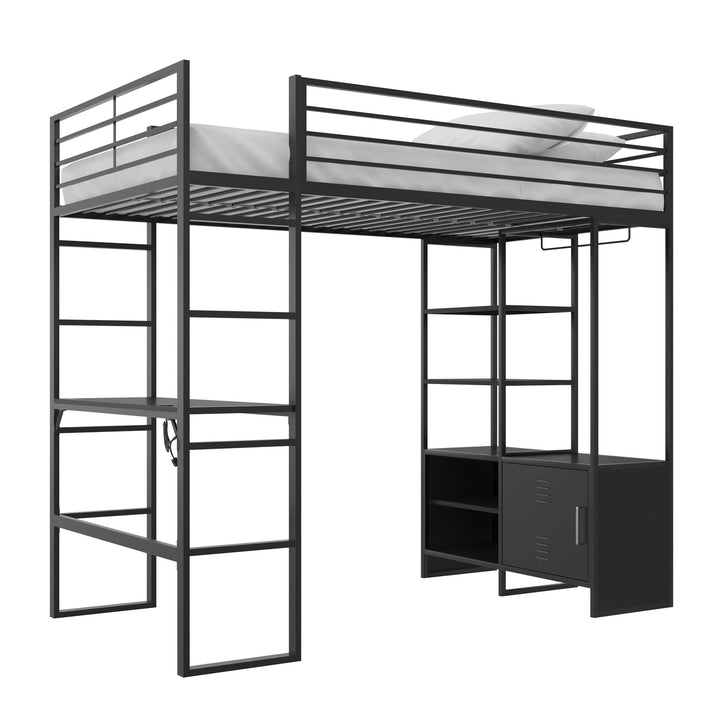 Lanis Twin Loft Bed with Desk and Storage - Black - Twin