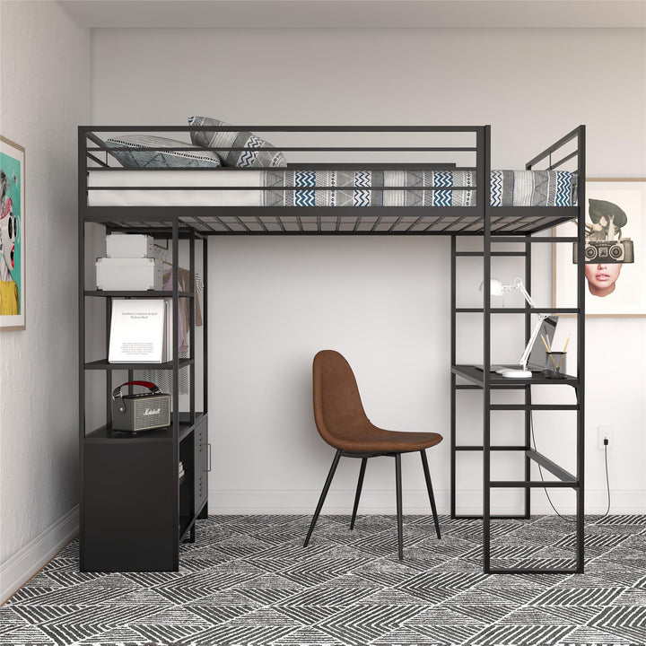 Lanis Twin Loft Bed with Desk and Storage - Black - Twin