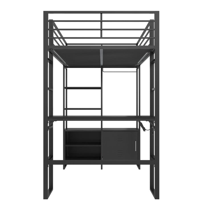 Lanis Twin Loft Bed with Desk and Storage - Black - Twin