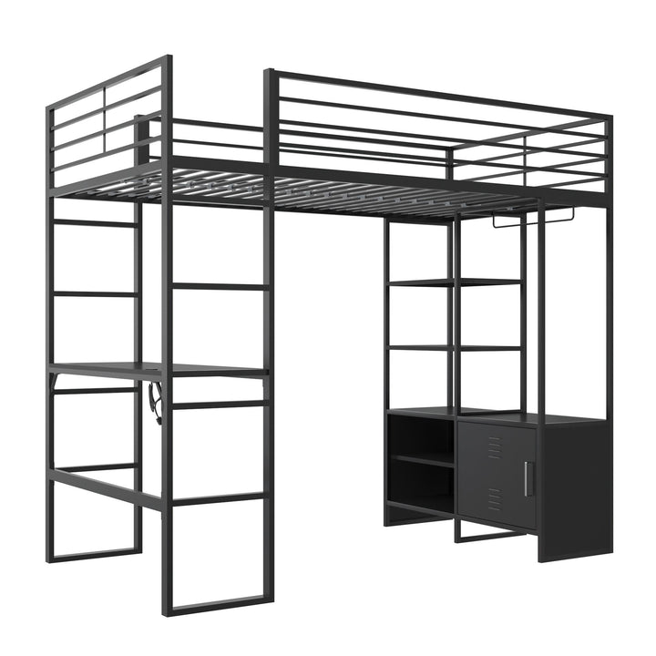 Lanis Twin Loft Bed with Desk and Storage - Black - Twin