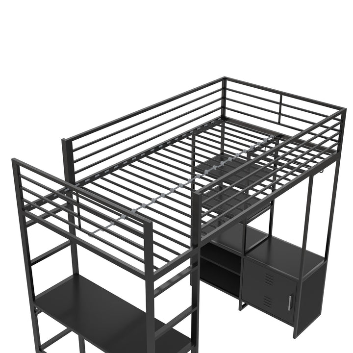 Lanis Twin Loft Bed with Desk and Storage - Black - Twin