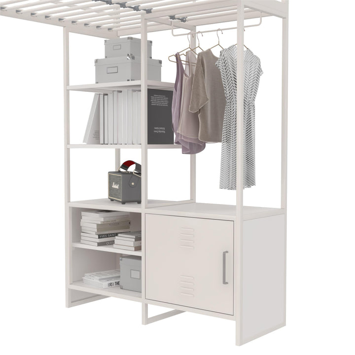 Lanis Twin Loft Bed with Desk and Storage - Off White - Twin