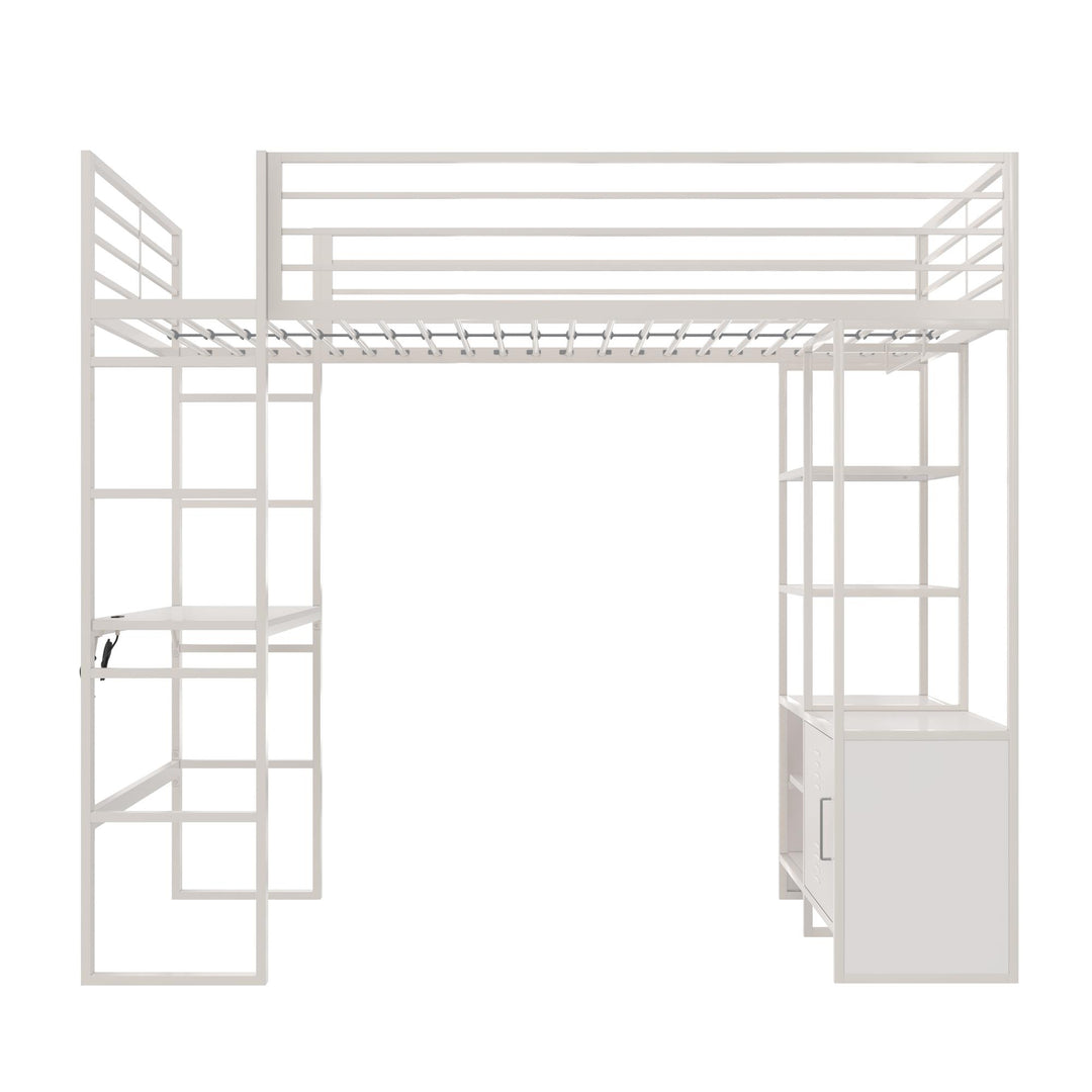 Lanis Twin Loft Bed with Desk and Storage - Off White - Twin