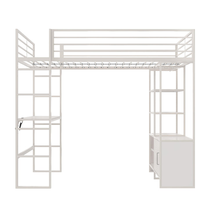 Lanis Twin Loft Bed with Desk and Storage - Off White - Twin