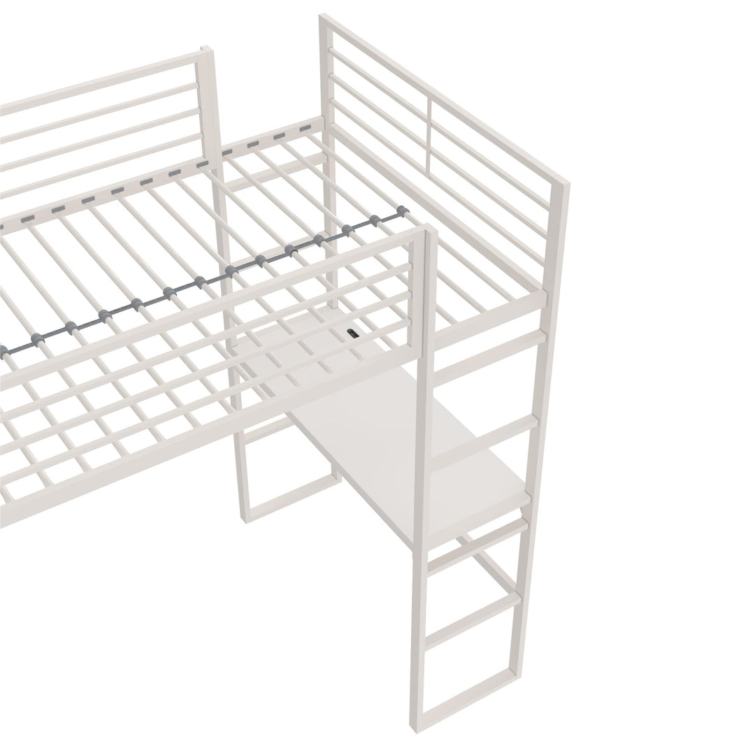 Lanis Twin Loft Bed with Desk and Storage - Off White - Twin