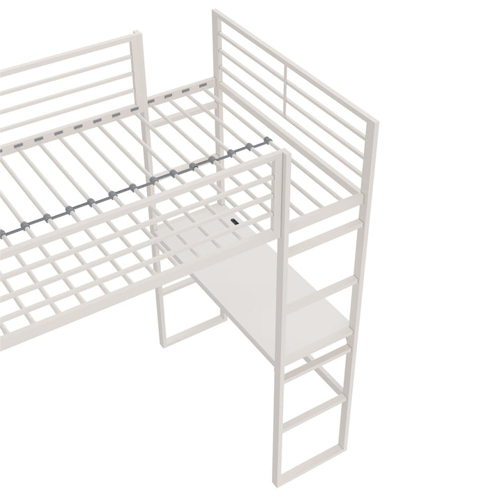 Lanis Twin Loft Bed with Desk and Storage - Off White - Twin