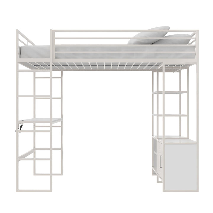 Lanis Twin Loft Bed with Desk and Storage - Off White - Twin