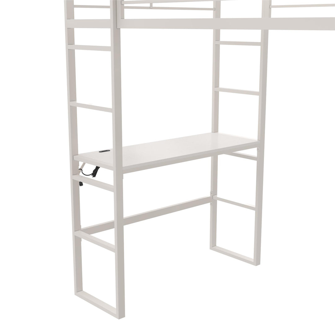 Lanis Twin Loft Bed with Desk and Storage - Off White - Twin