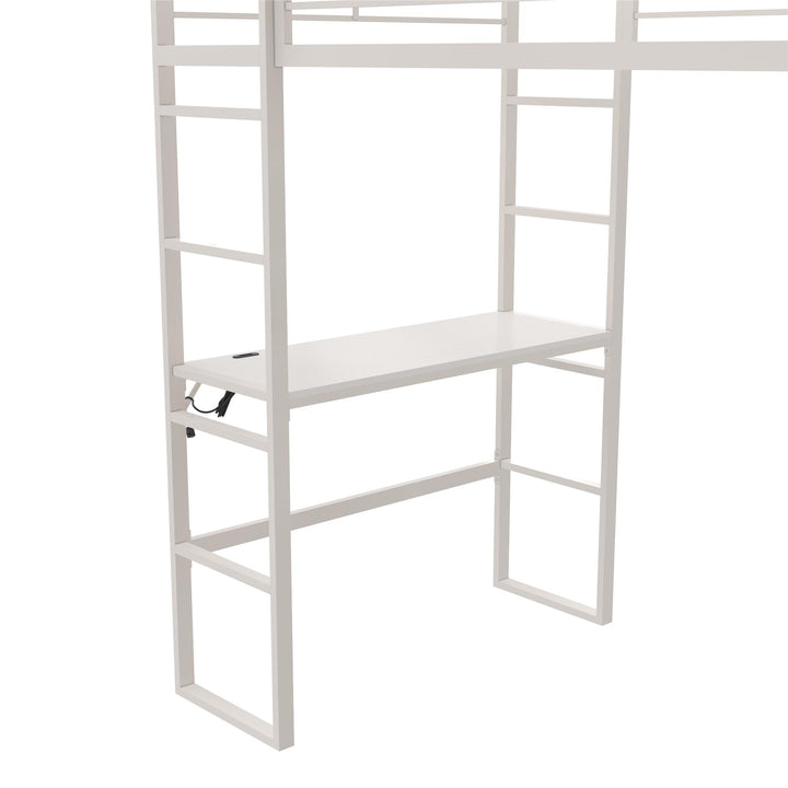 Lanis Twin Loft Bed with Desk and Storage - Off White - Twin