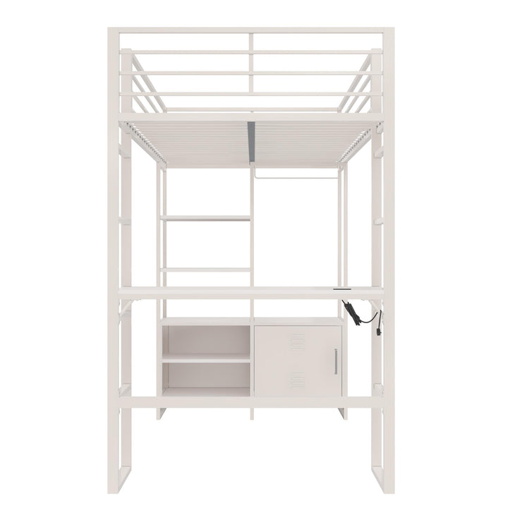 Lanis Twin Loft Bed with Desk and Storage - Off White - Twin