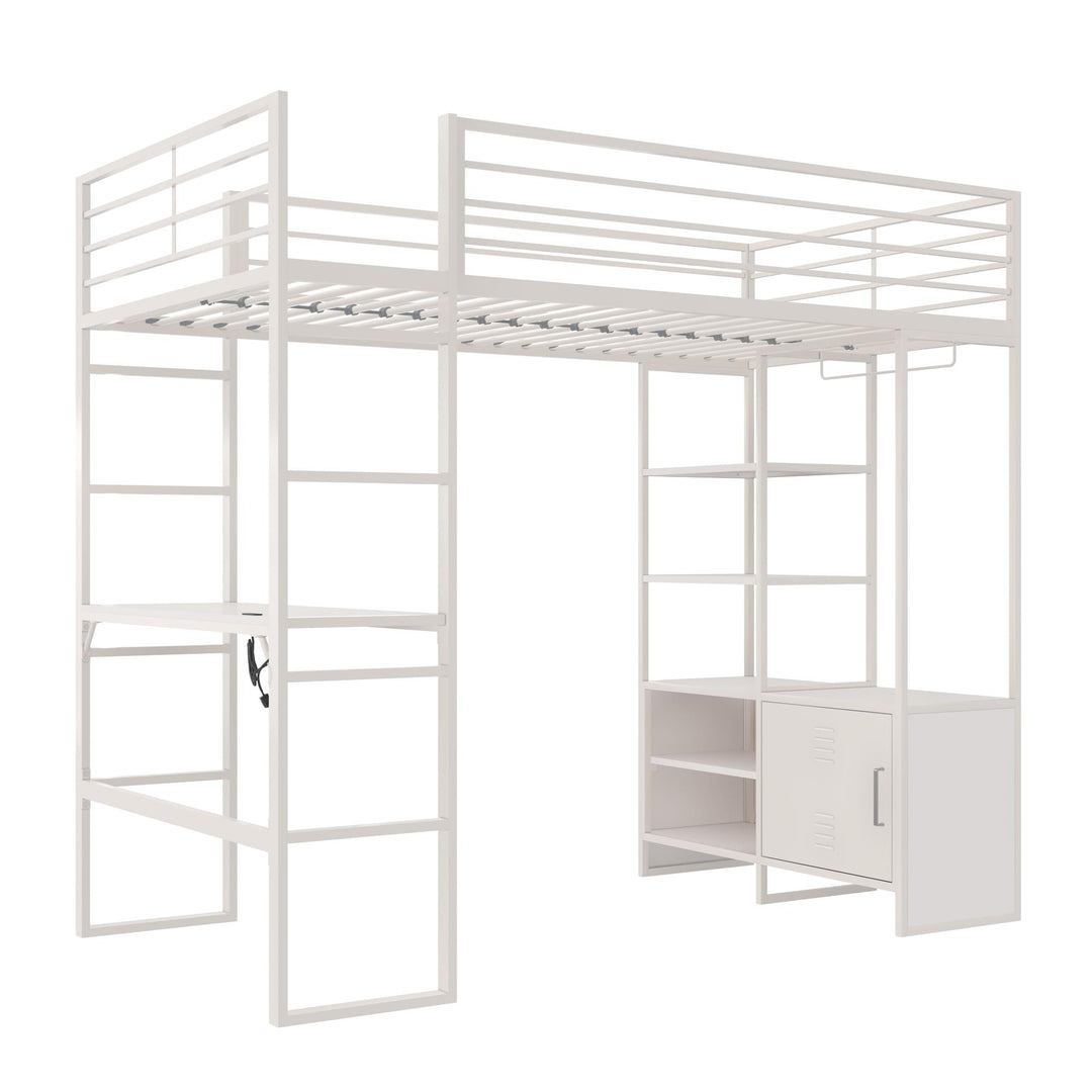 Lanis Twin Loft Bed with Desk and Storage - Off White - Twin