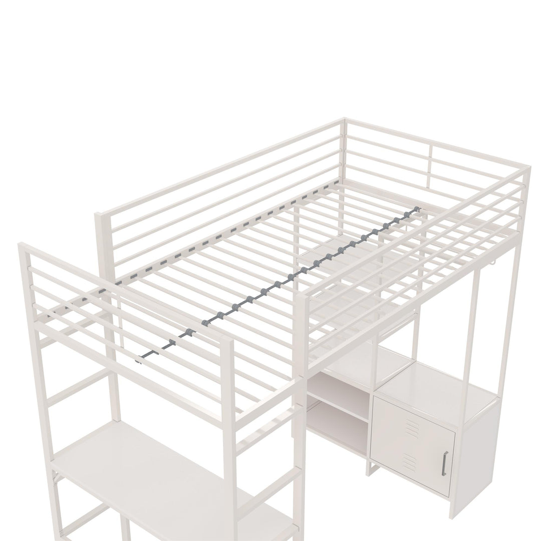 Lanis Twin Loft Bed with Desk and Storage - Off White - Twin