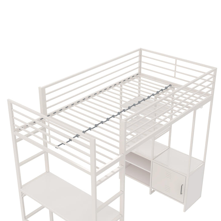 Lanis Twin Loft Bed with Desk and Storage - Off White - Twin