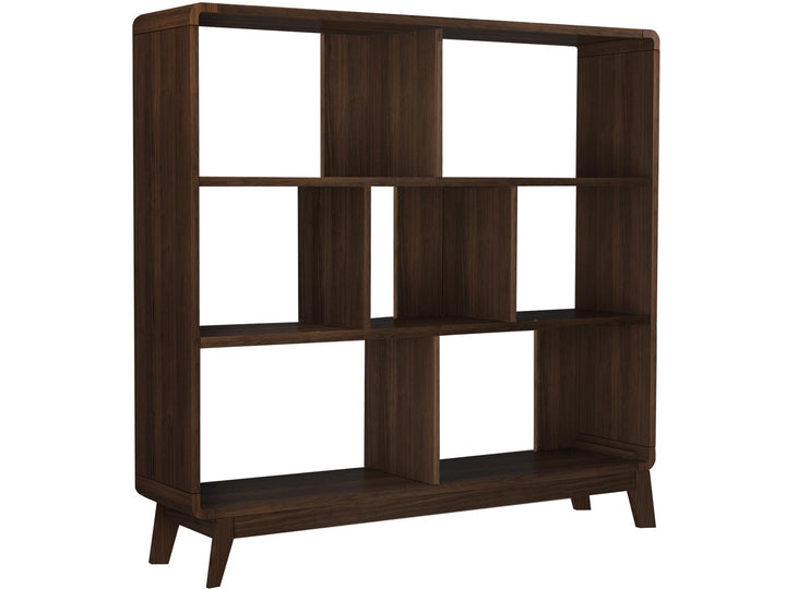 Leva Scandinavian Style Bookcase with 7 Open Cubbies - Walnut