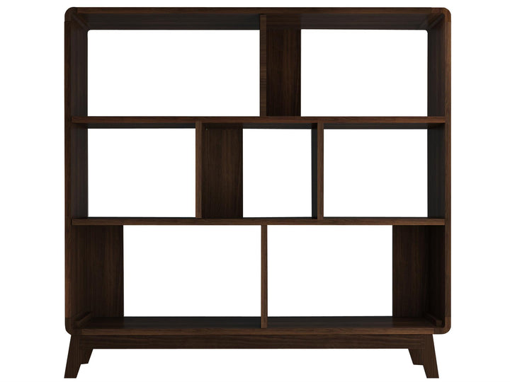 Leva Scandinavian Style Bookcase with 7 Open Cubbies - Walnut