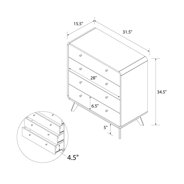 Leva Scandinavian Style 4 Drawer Dresser - Light Oak