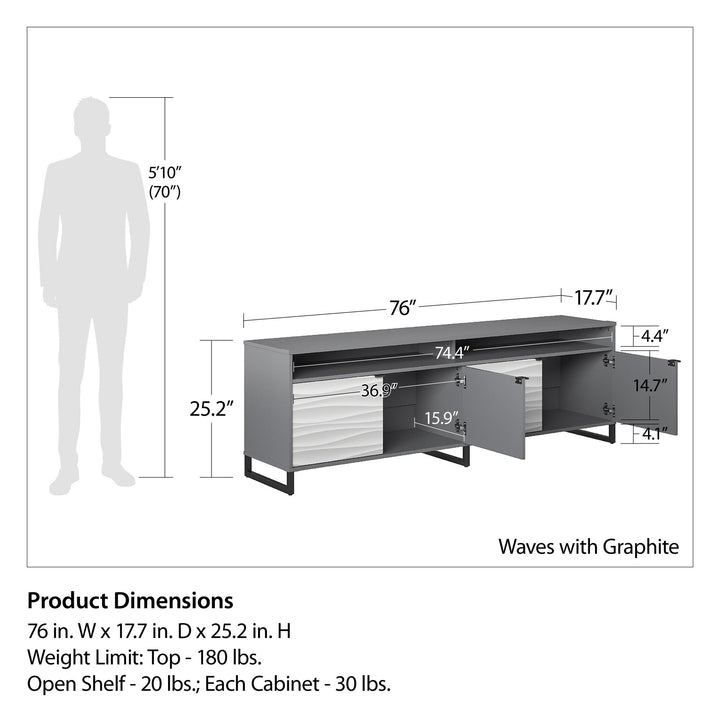 Media console for TVs up to 85 inch with 4 doors storage - Graphite