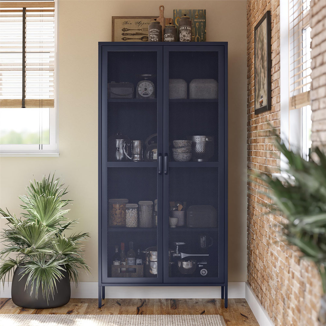 Channing Tall 2 Door Storage Cabinet-Mesh Metal Locker - Navy