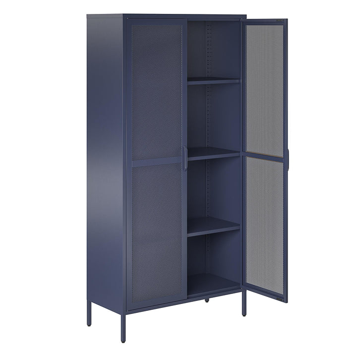 Channing Tall 2 Door Storage Cabinet-Mesh Metal Locker - Navy