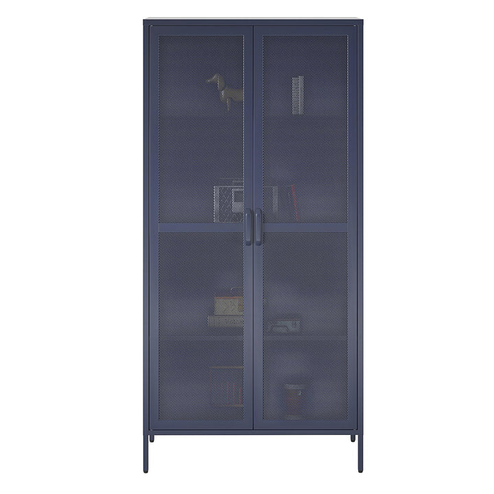 Channing Tall 2 Door Storage Cabinet-Mesh Metal Locker - Navy