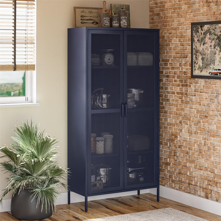 Channing Tall 2 Door Storage Cabinet-Mesh Metal Locker - Navy