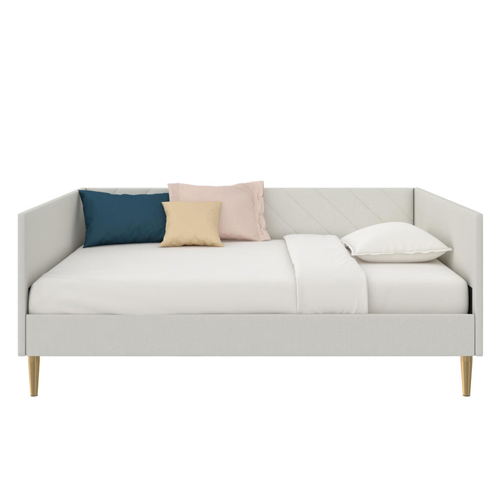 DHP Alicent Full Upholstered Daybed with Gold Metal Legs, Gray Linen - Gray - Full