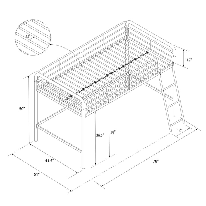 Jett Junior Loft Bed with Metal Frame and Built-In Ladder - White - Twin