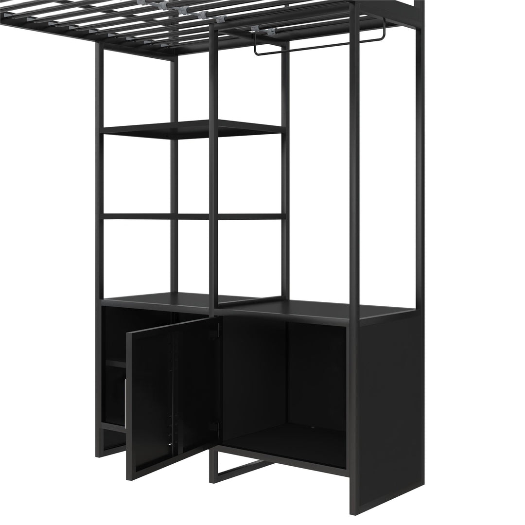 Lanis Twin Loft Bed with Desk and Storage - Black - Twin