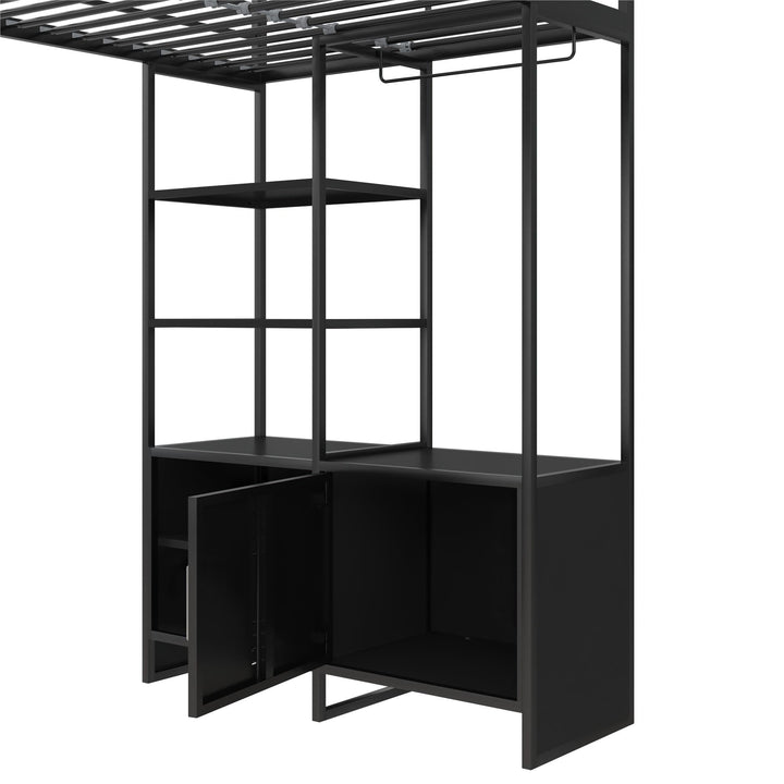 Lanis Twin Loft Bed with Desk and Storage - Black - Twin