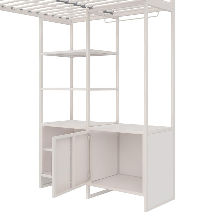 Lanis Twin Loft Bed with Desk and Storage - Off White - Twin