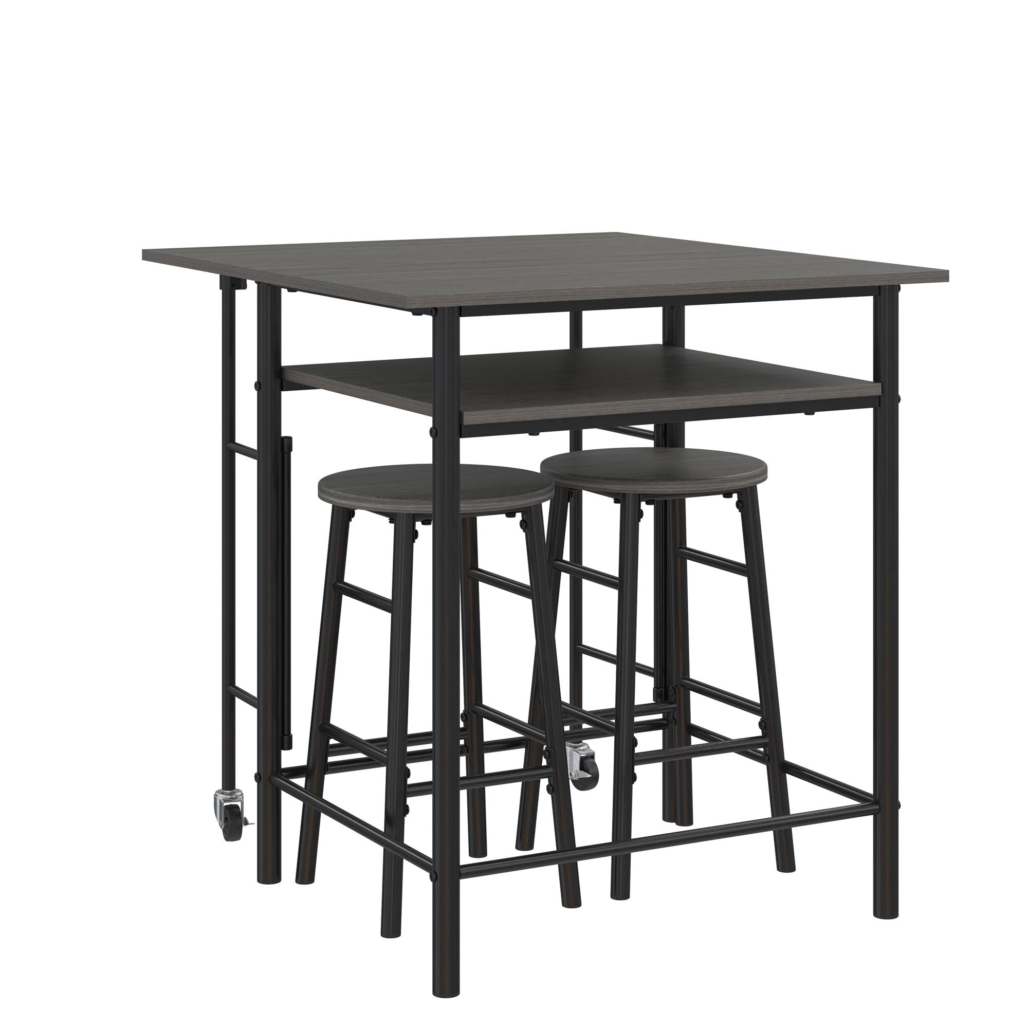 Jace Counter Height Kitchen 3 Piece Pub Set Wood Finish and Metal Frame Pub Table and 2 Bar Stools