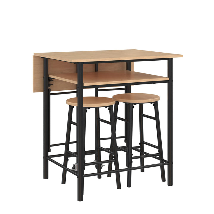 Jace Counter Height Kitchen 3 Piece Pub Set with Drop Leaf and 2 Counter Height Stools - Beige