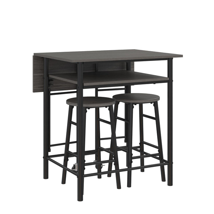 Jace Counter Height Kitchen 3 Piece Pub Set with Drop Leaf and 2 Counter Height Stools - Gray