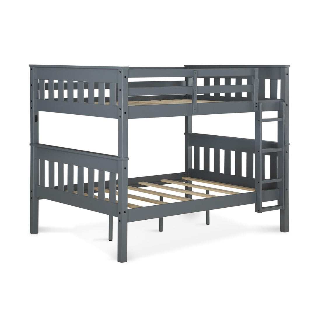 Moon Full-Over-Full Wood Bunk Bed with USB Port and Integrated Ladder - Gray