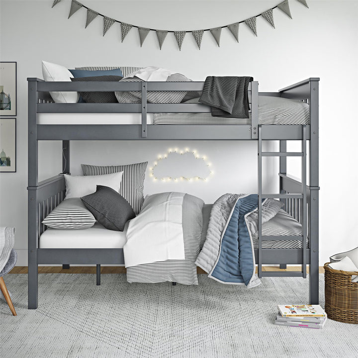 Moon Full-Over-Full Wood Bunk Bed with USB Port and Integrated Ladder - Gray