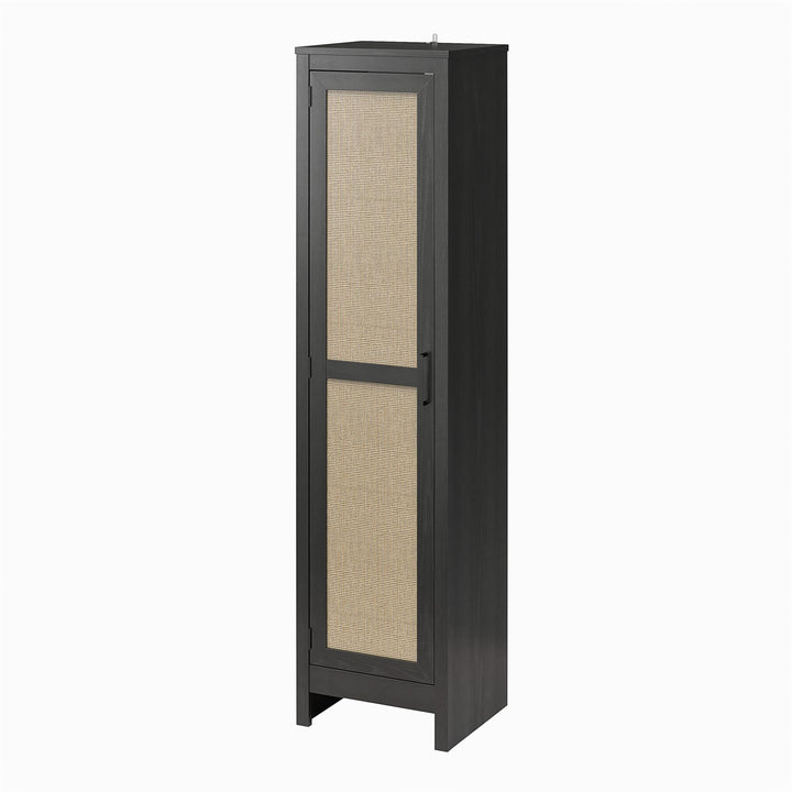 tall one door storage cabinet for living room - Black Oak